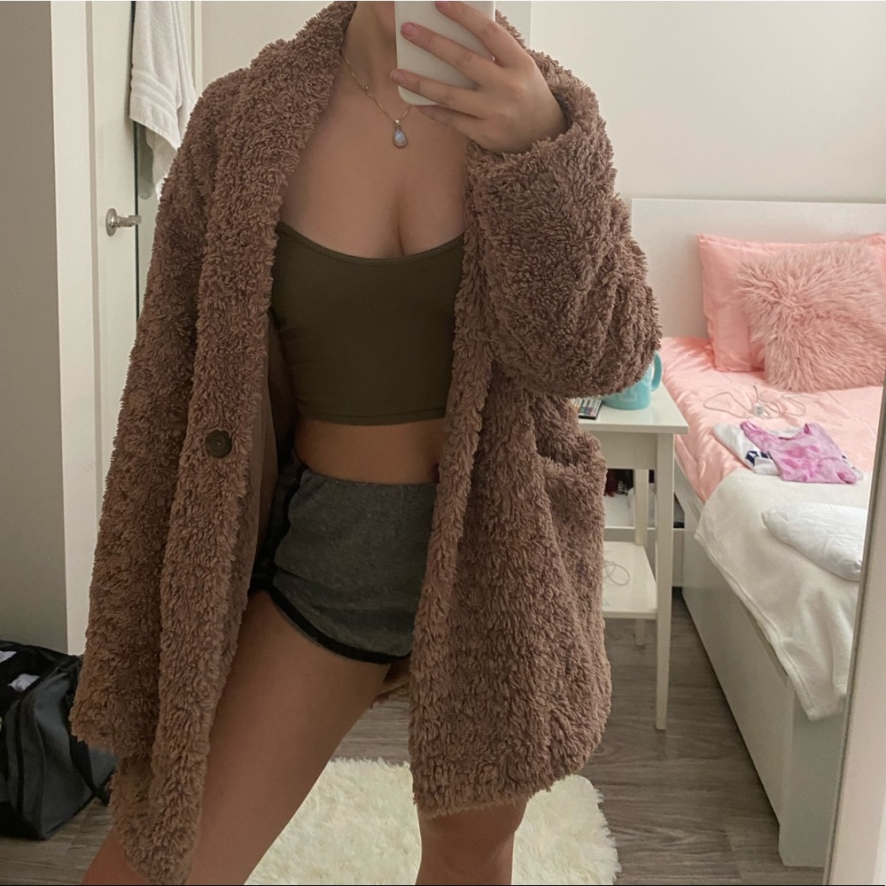 aritzia brown faux fur coat
